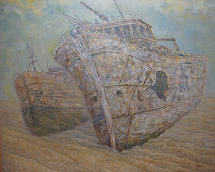 「砂上の廃船」 油彩F100